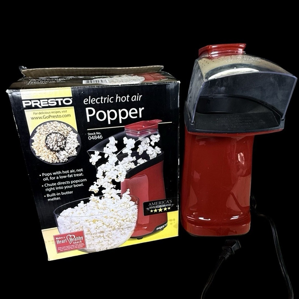 PRESTO 04846 Electric Hot Air Popcorn Popper Red Built In Butter‎ Melter